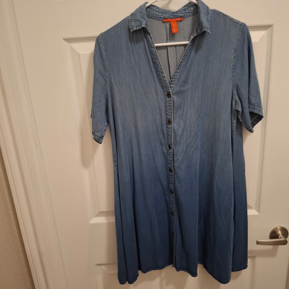 C&V Chelsea Violet Blue Denim Chambray Ombre‎ Button Shirt Dress Midi Size M